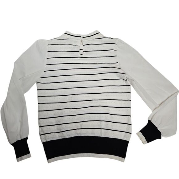 SIONI Milano striped high neck ruffle lightweight sweater S - Picture 3 of 10